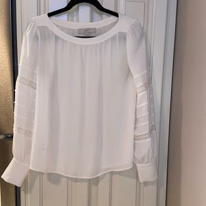 Cut-Out Long-Sleeved Cream Round-Neck Blouse
